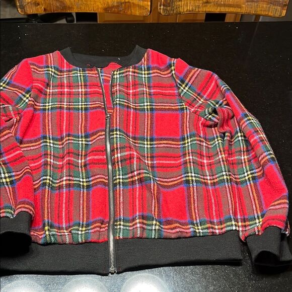 Red, green, yellow, blue and Black zip up Jacket with Plaid Design - Picture 1 of 7